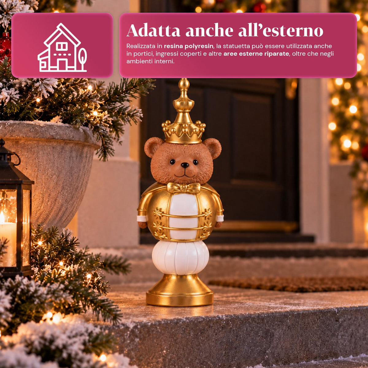 Statuetta natalizia 35 cm in resina, decorazione di Natale Babbo Natale, soldatino schiaccianoci e orsetto, rosso o bianco, per interni ed esterni
