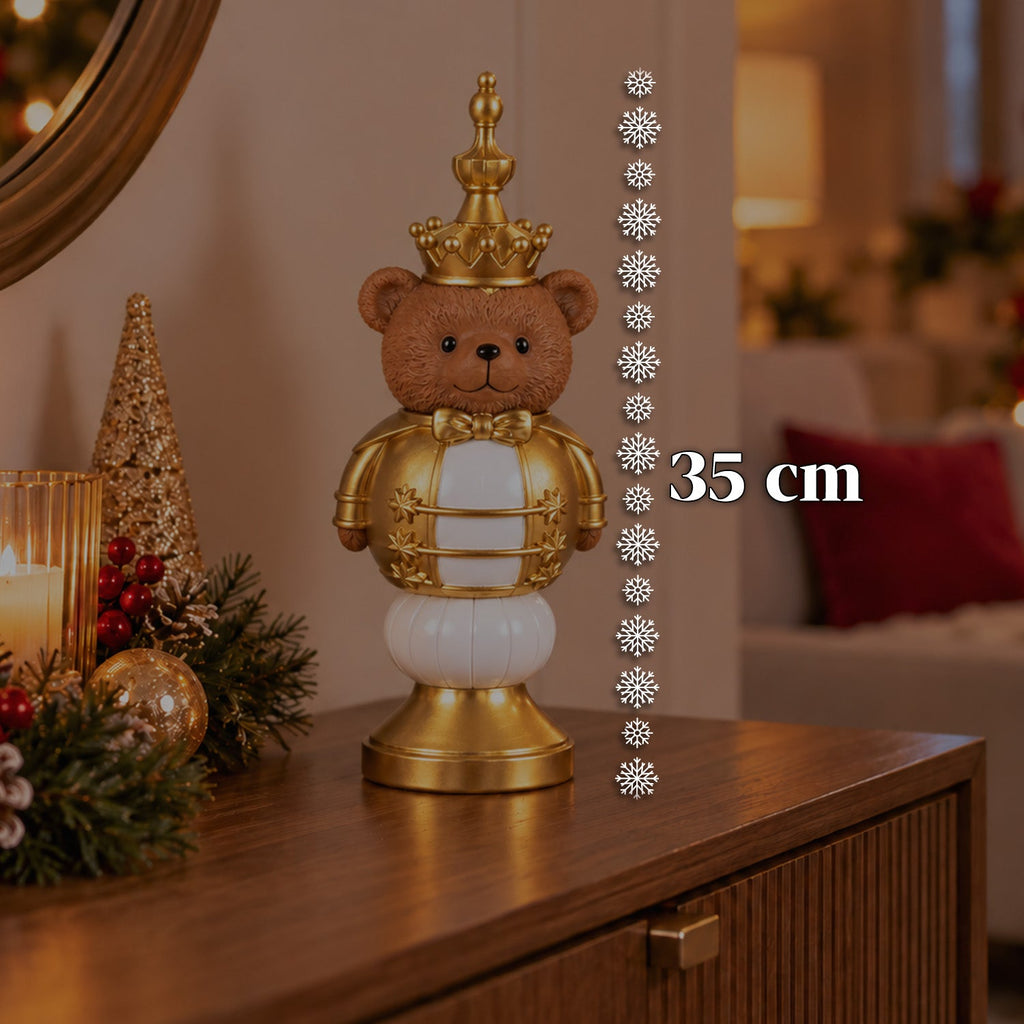 Statuetta natalizia 35 cm in resina, decorazione di Natale Babbo Natale, soldatino schiaccianoci e orsetto, rosso o bianco, per interni ed esterni