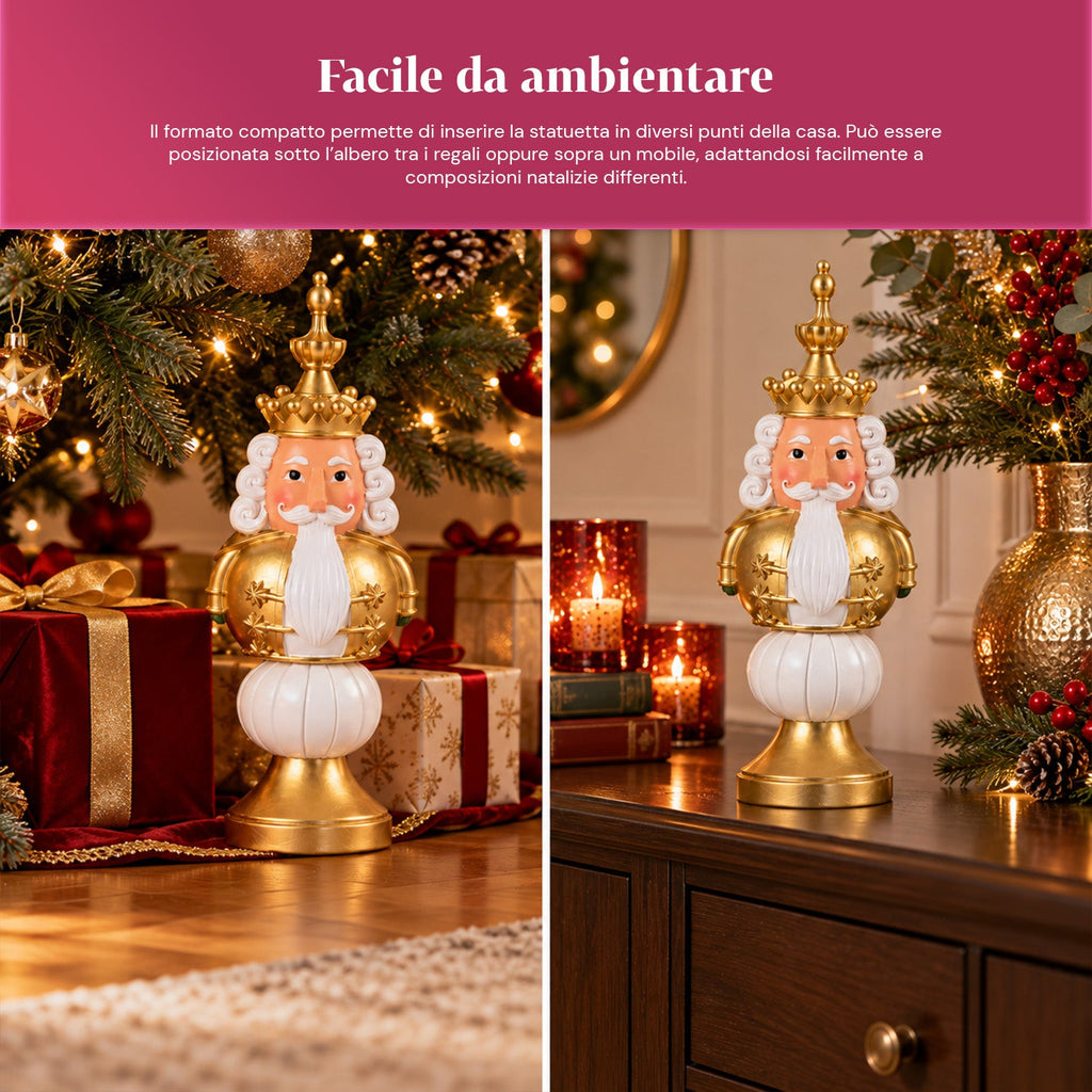 Statuetta natalizia 35 cm in resina, decorazione di Natale Babbo Natale, soldatino schiaccianoci e orsetto, rosso o bianco, per interni ed esterni