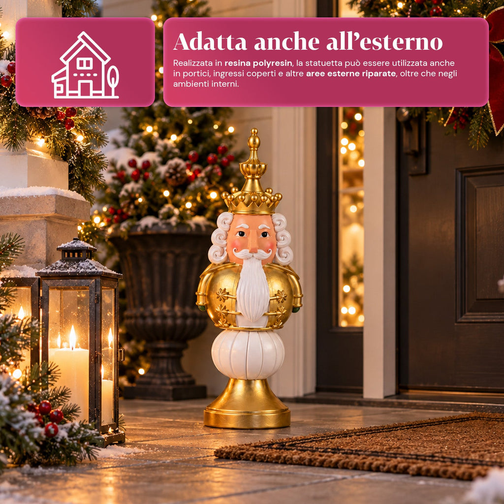 Statuetta natalizia 35 cm in resina, decorazione di Natale Babbo Natale, soldatino schiaccianoci e orsetto, rosso o bianco, per interni ed esterni