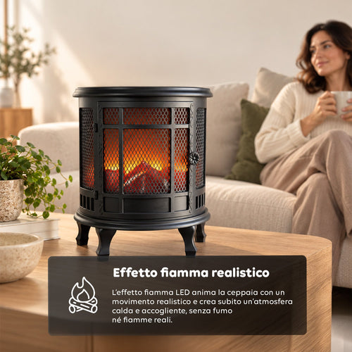 Caminetto Decorativo a LED con Effetto Fiamma Realistico, Lampada Ornamentale a Batteria Senza Calore, Design Vintage 30,5x16x35,5 cm