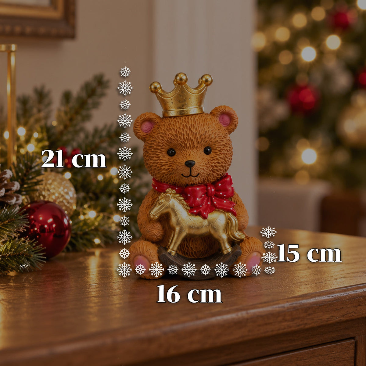 Orsetto decorativo natalizio in poliresina 16x15x21 cm, soprammobile orso Natale, statuina ornamento addobbo decorazione casa natalizia, assortiti