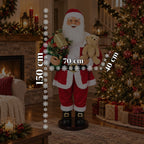 Babbo Natale Danzante 150 cm con Musica, Canto e Movimento - Decorazione Natalizia da Interno con Pulsante, Base 38 cm, Rosso