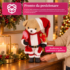 Orsetto natalizio in peluche con abito rosso e bianco, tre misure per decorare gli interni