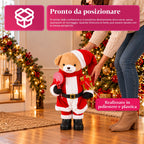 Orsetto natalizio in peluche con abito rosso e bianco, tre misure per decorare gli interni