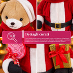 Orsetto natalizio in peluche con abito rosso e bianco, tre misure per decorare gli interni