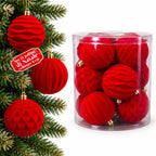 Set 12 palline di Natale vellutate 8 cm, tre trame diverse in ogni confezione, 3 colori disponibili, sfere opache per albero e decorazioni