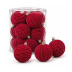 Set 12 palline di Natale vellutate 8 cm, tre trame diverse in ogni confezione, 3 colori disponibili, sfere opache per albero e decorazioni