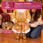 Babbo Natale Danzante 130 cm con Musica, Statua Natalizia Oro che Danza Ride e Canta, Più Modalità e Brani, Base da Riempire, Alimentatore Incluso