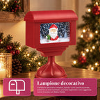 Lampione decorativo natalizio a cassetta postale con effetto neve, luci LED e musica, 2 varianti Babbo Natale o Orsetto, altezza 41 cm, a batterie