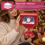 Lampione decorativo natalizio a cassetta postale con effetto neve, luci LED e musica, 2 varianti Babbo Natale o Orsetto, altezza 41 cm, a batterie