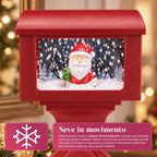Lampione decorativo natalizio a cassetta postale con effetto neve, luci LED e musica, 2 varianti Babbo Natale o Orsetto, altezza 41 cm, a batterie