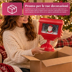 Lampione decorativo natalizio a cassetta postale con effetto neve, luci LED e musica, 2 varianti Babbo Natale o Orsetto, altezza 41 cm, a batterie
