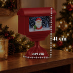 Lampione decorativo natalizio a cassetta postale con effetto neve, luci LED e musica, 2 varianti Babbo Natale o Orsetto, altezza 41 cm, a batterie