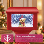 Lampione decorativo natalizio a cassetta postale con effetto neve, luci LED e musica, 2 varianti Babbo Natale o Orsetto, altezza 41 cm, a batterie