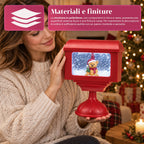 Lampione decorativo natalizio a cassetta postale con effetto neve, luci LED e musica, 2 varianti Babbo Natale o Orsetto, altezza 41 cm, a batterie