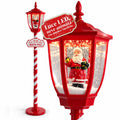 Lampione Natalizio Rosso 180 cm con Neve, Luce LED e Musica, 2 Varianti Babbo Natale o Orsetto, Effetto Palla di Vetro, Addobbo di Natale da Terra