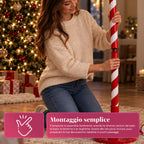 Lampione Natalizio Rosso 180 cm con Neve, Luce LED e Musica, 2 Varianti Babbo Natale o Orsetto, Effetto Palla di Vetro, Addobbo di Natale da Terra