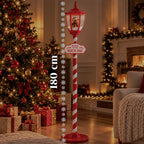 Lampione Natalizio Rosso 180 cm con Neve, Luce LED e Musica, 2 Varianti Babbo Natale o Orsetto, Effetto Palla di Vetro, Addobbo di Natale da Terra