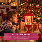 Lampione natalizio luminoso 60 cm con Babbo Natale, effetto neve soffiata e musica, LED, lanterna decorativa natalizia rossa