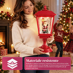 Lampione natalizio luminoso 60 cm con Babbo Natale, effetto neve soffiata e musica, LED, lanterna decorativa natalizia rossa