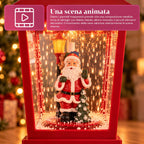 Lampione natalizio luminoso 60 cm con Babbo Natale, effetto neve soffiata e musica, LED, lanterna decorativa natalizia rossa