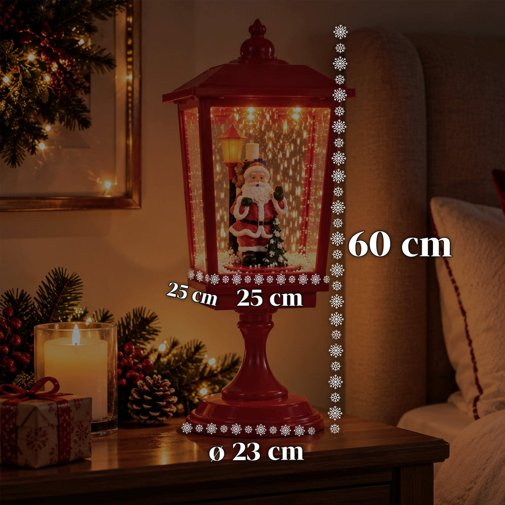 Lampione natalizio luminoso 60 cm con Babbo Natale, effetto neve soffiata e musica, LED, lanterna decorativa natalizia rossa