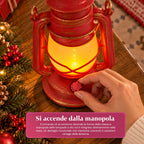 Lanterna Natalizia Rossa LED Effetto Fiamma con Musica di Natale, Gancio per Appendere e Rifiniture Dorate, Decorazione 15x11x25 cm