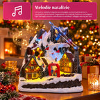 Villaggio di Natale luminoso con scivolo in movimento, funivia, luci LED e musica natalizia – 28x19x32 cm