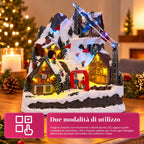 Villaggio di Natale luminoso con scivolo in movimento, funivia, luci LED e musica natalizia – 28x19x32 cm