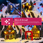 Villaggio di Natale luminoso con scivolo in movimento, funivia, luci LED e musica natalizia – 28x19x32 cm