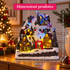 Villaggio di Natale luminoso con scivolo in movimento, funivia, luci LED e musica natalizia – 28x19x32 cm