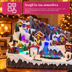 Villaggio di Natale luminoso con piste da sci e pattinaggio in movimento, luci LED e musica – 56x37x42 cm