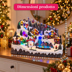 Villaggio di Natale luminoso con piste da sci e pattinaggio in movimento, luci LED e musica – 56x37x42 cm