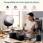 Set di pentole completo da 13 pezzi in vari colori con mestoli inclusi
