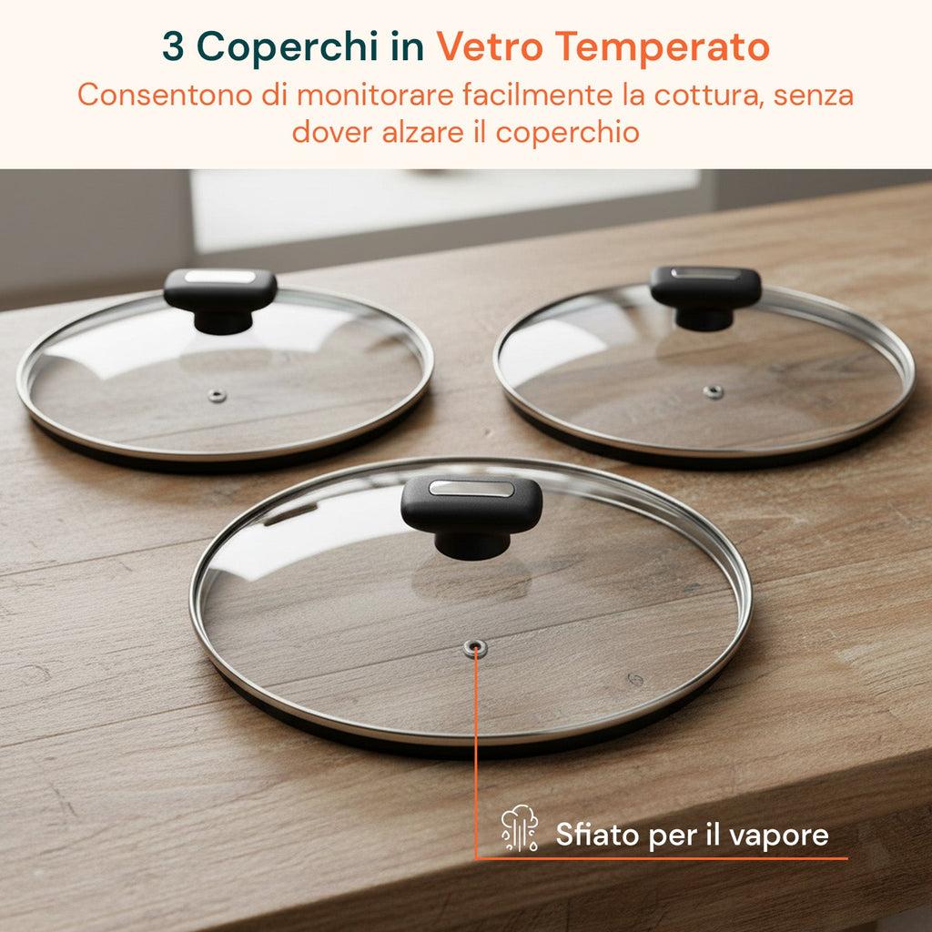 Set di pentole completo da 13 pezzi in vari colori con mestoli inclusi
