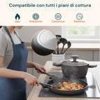 Set di pentole completo da 13 pezzi in vari colori con mestoli inclusi