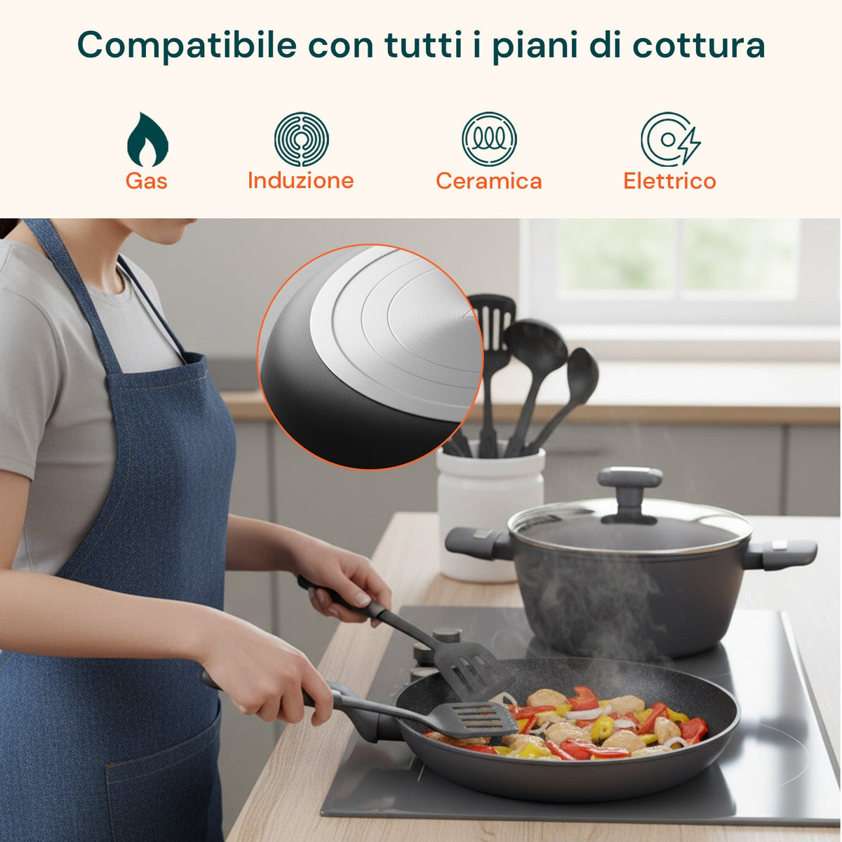 Set di pentole completo da 13 pezzi in vari colori con mestoli inclusi