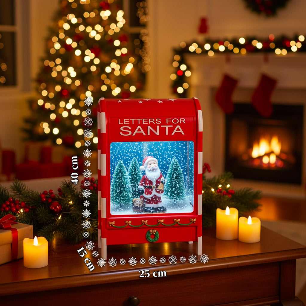 Cassetta Postale di Natale con Babbo Natale – LED, Musica e Effetto Neve