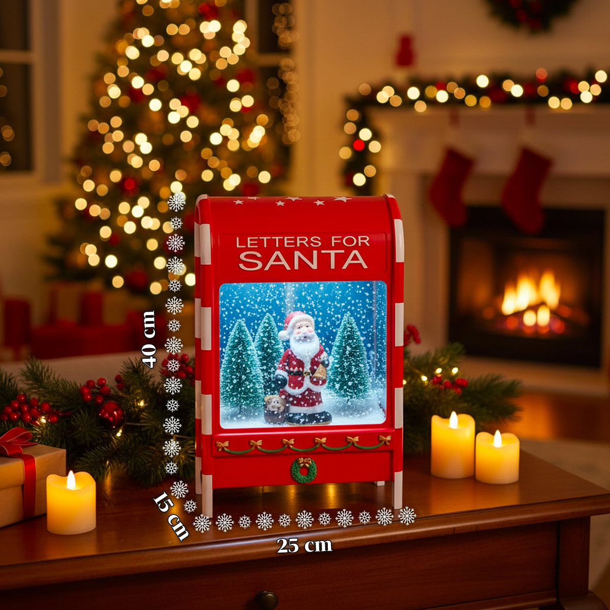 Cassetta Postale di Natale con Babbo Natale – LED, Musica e Effetto Neve