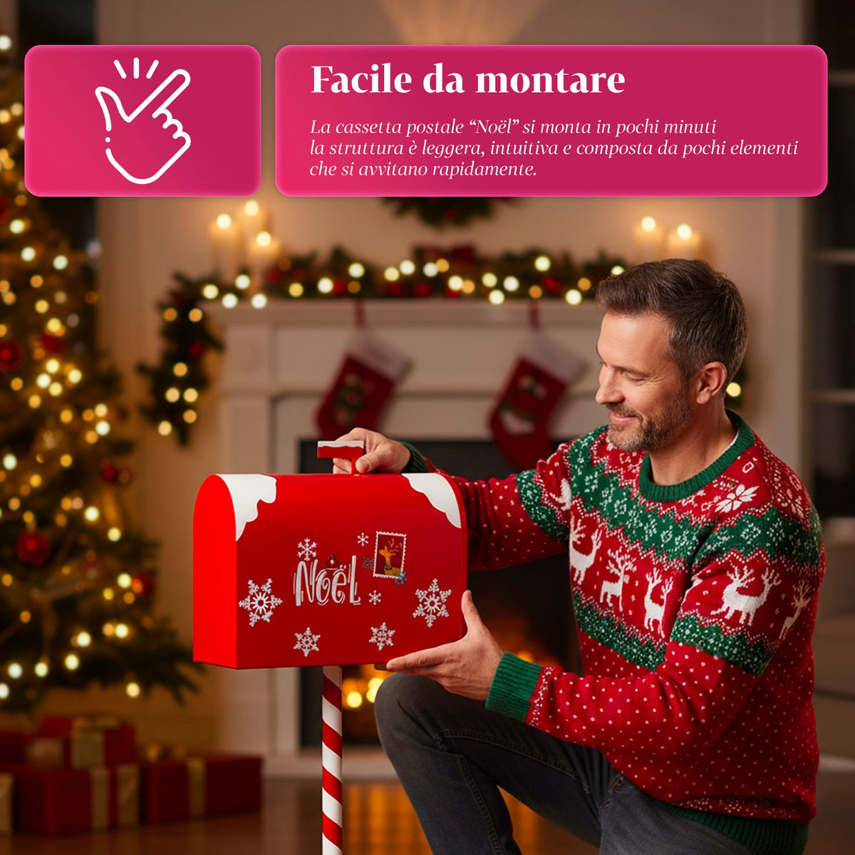 Cassetta Postale di Natale Rossa e Bianca H50 cm in Stile Americano
