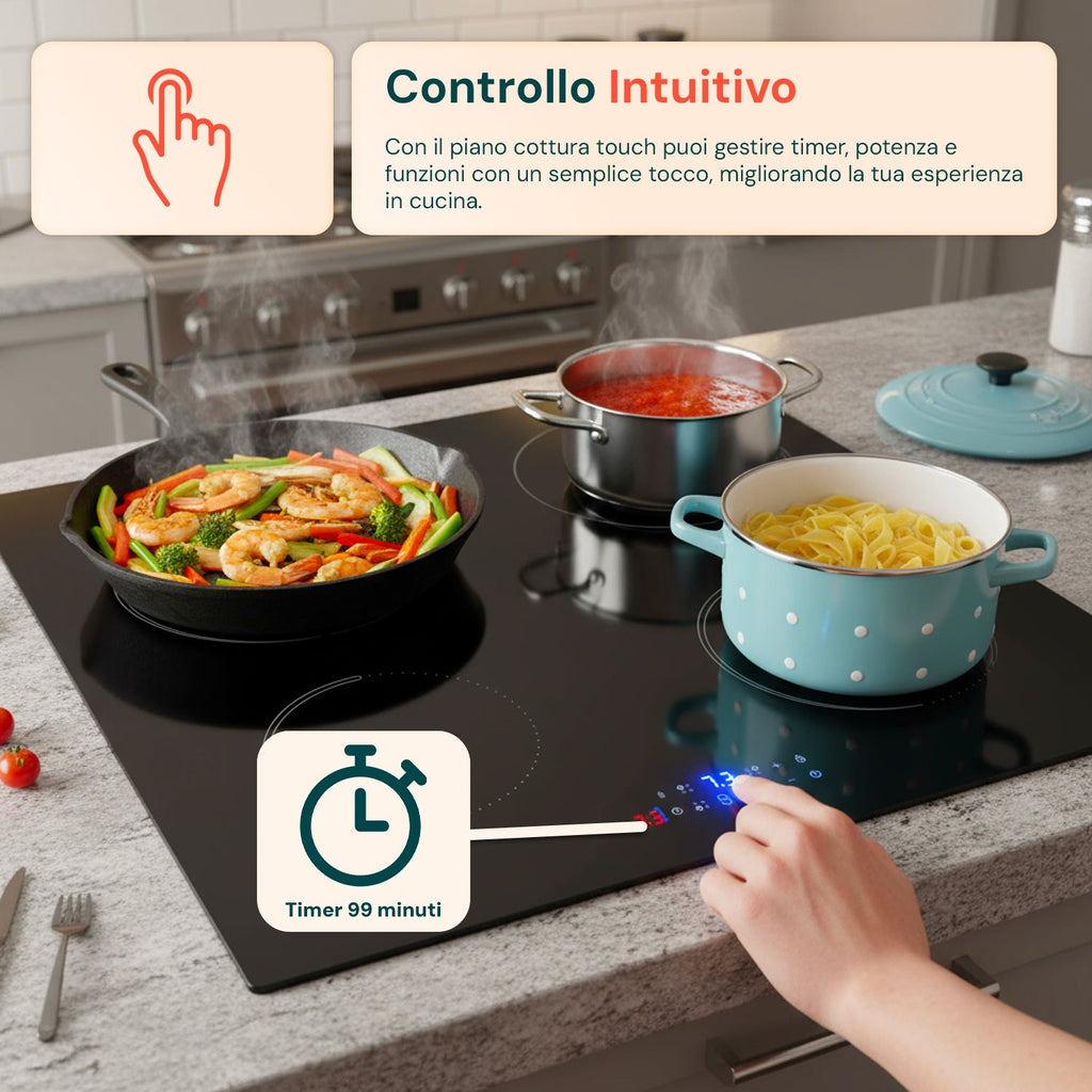 Piano a induzione da incasso con 4 zone di cottura – Potenza 7200W