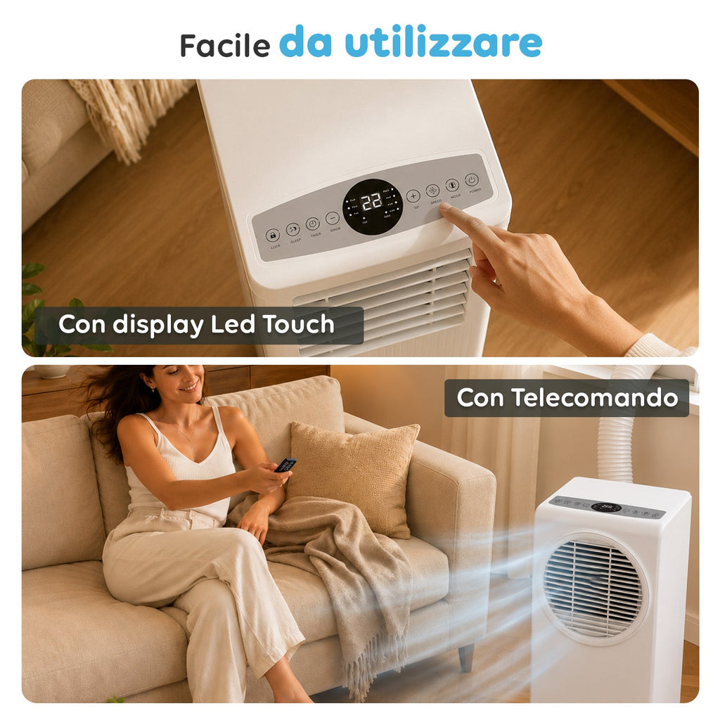 Condizionatore portatile 9000 BTU 3 in 1 in ABS con telecomando (Classe A R290), 950W + timer