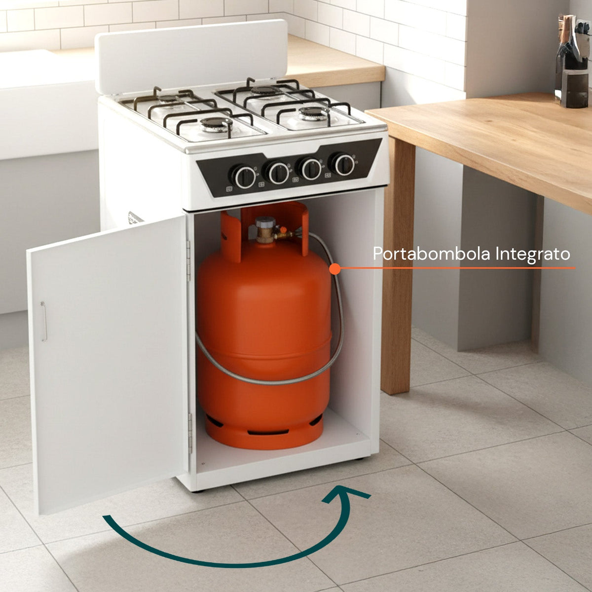 Cucina a Gas 4 Fuochi con Vano Portabombola – Per Interni ed Esterni