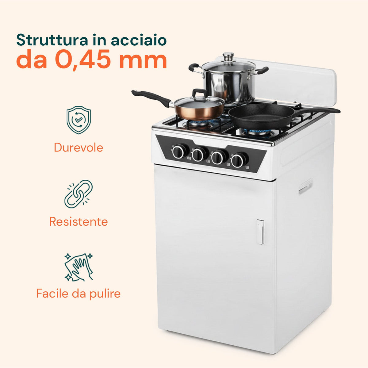 Cucina a Gas 4 Fuochi con Vano Portabombola – Per Interni ed Esterni