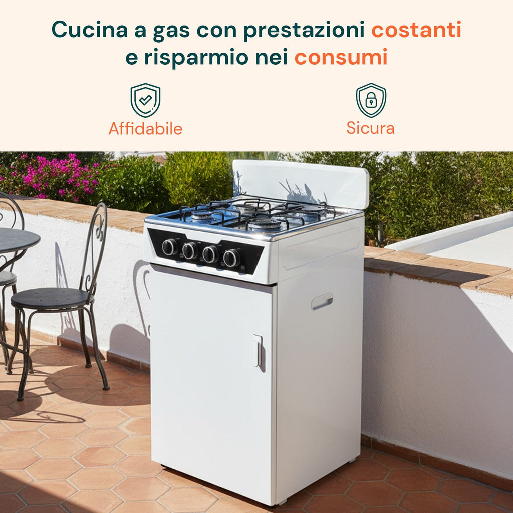 Cucina a Gas 4 Fuochi con Vano Portabombola – Per Interni ed Esterni