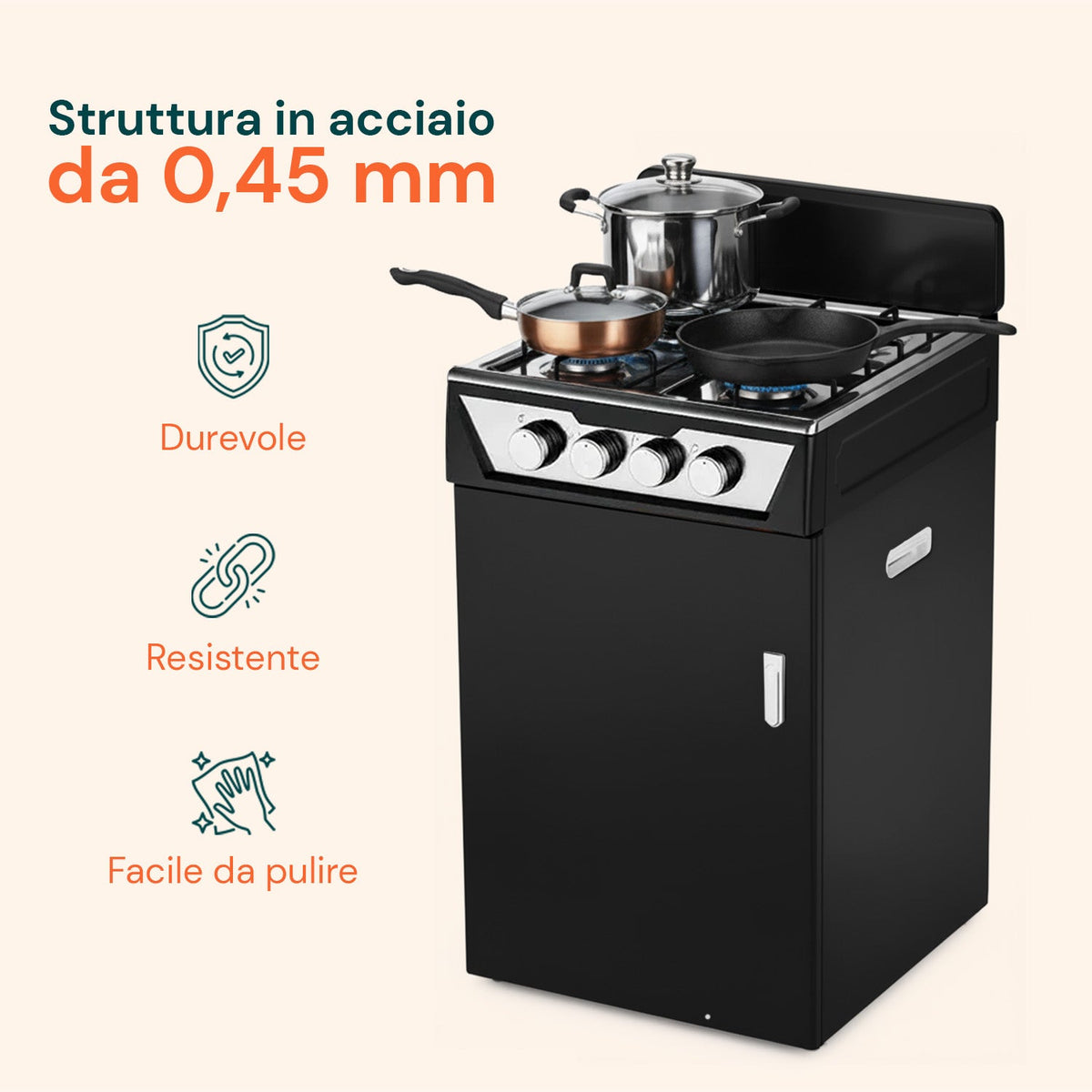 Cucina a Gas 4 Fuochi con Vano Portabombola – Per Interni ed Esterni