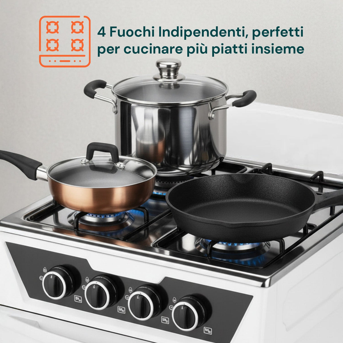 Cucina a Gas 4 Fuochi con Vano Portabombola – Per Interni ed Esterni