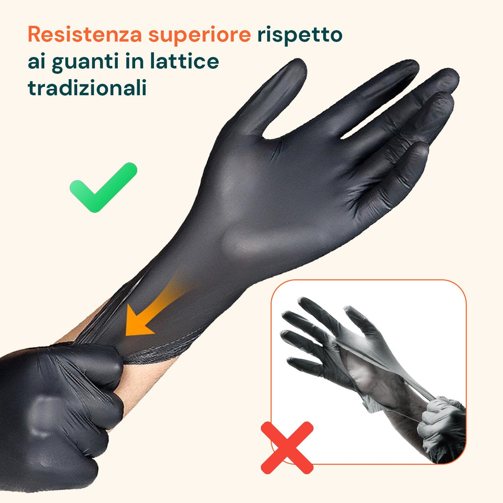 Guanti in nitrile neri senza polvere – Set da 100/1000 pz Taglia M/L