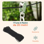 Kit Carrucola in Acciaio Inox con Fune 20 m – Resistente e Completo di Accessori